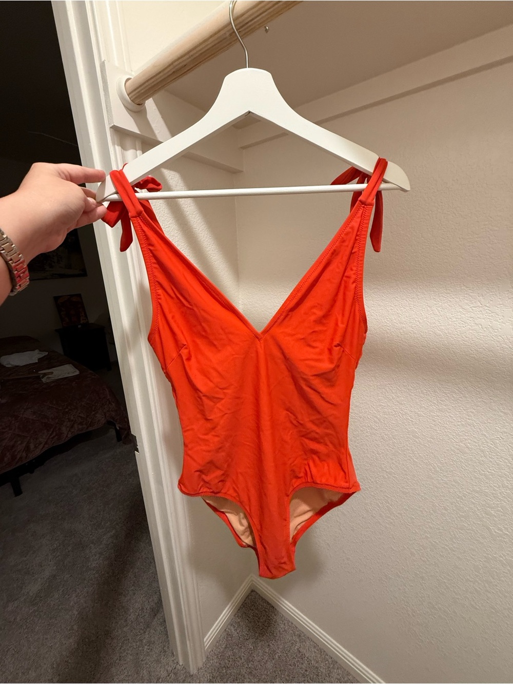 J. Crew factory Orange Tie-Shoulder V-Neck One-Piece